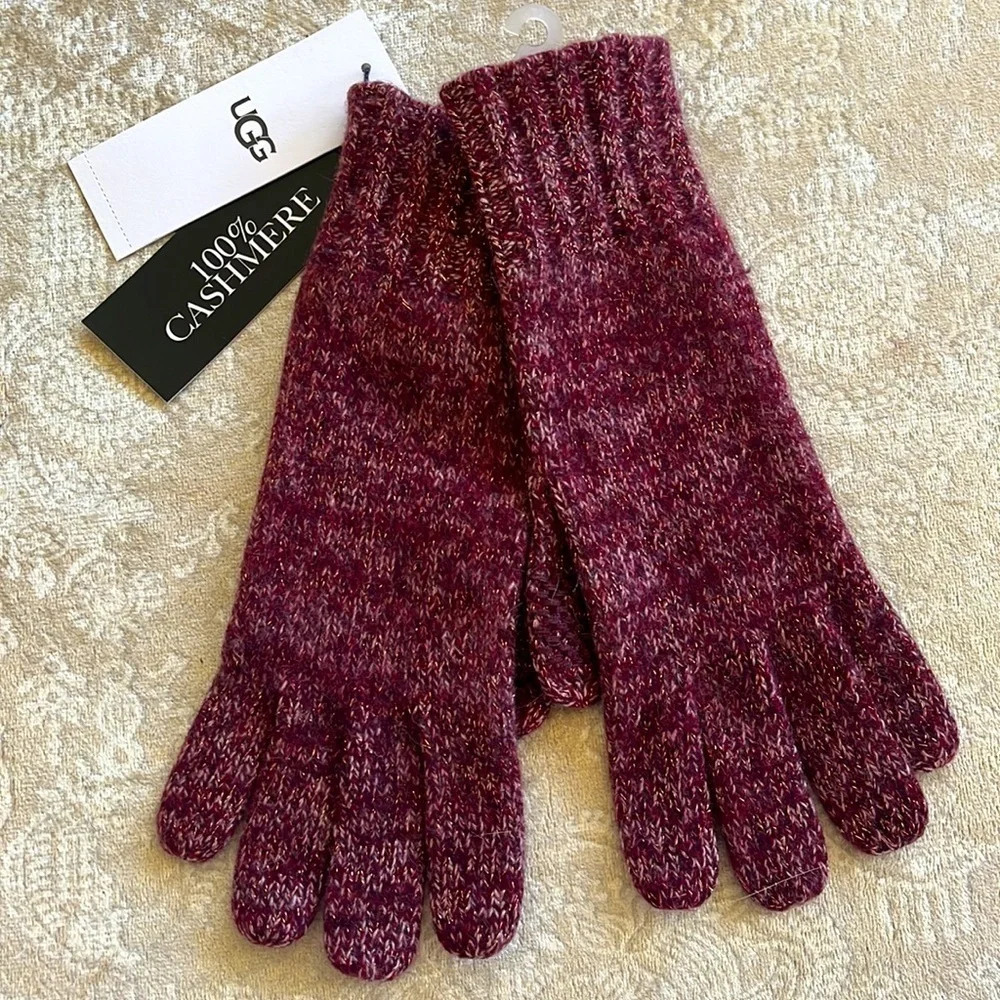 Brand New UGG Cashmere Pippa Rib Knit Gloves Metallic Shimmer Touchscreen